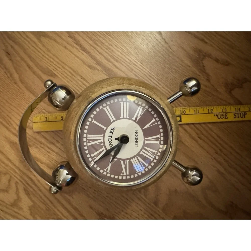Vintage Style Hercules London Wood Desk Clock Roman Numeral Quartz Table Decor